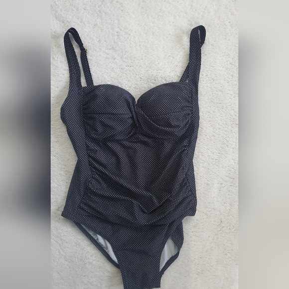 Shore‎ Shapes Swimsuit Retro Size 14 Black w/ White Polka Dots - Picture 1 of 13